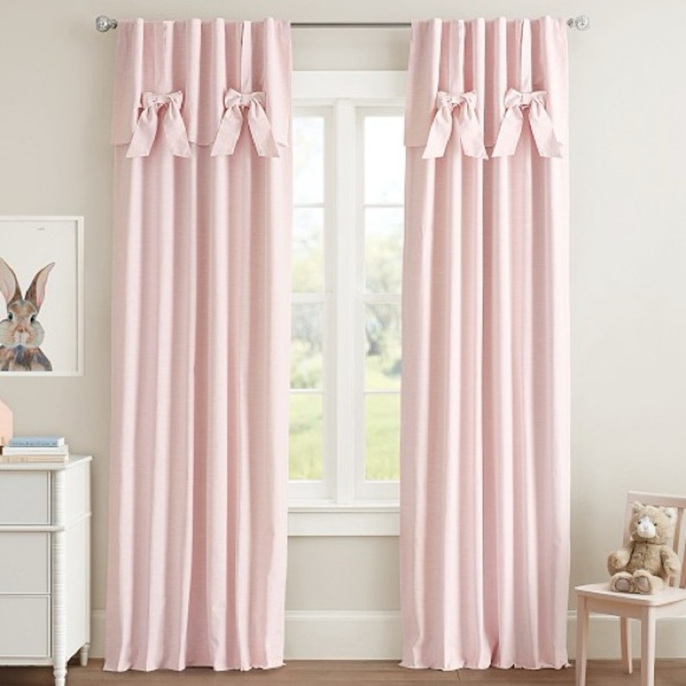 Pottery Barn Evelyn Linen-Blend Bow Valance Blackout Panel Curtains 44"Wx63"L - Picture 8 of 11